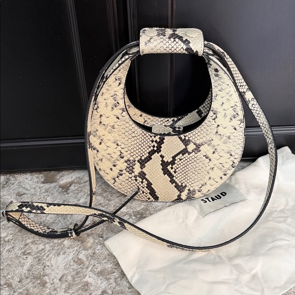 STAUD Goodnight Moon Leather Bag White Snake - Picture 8 of 13